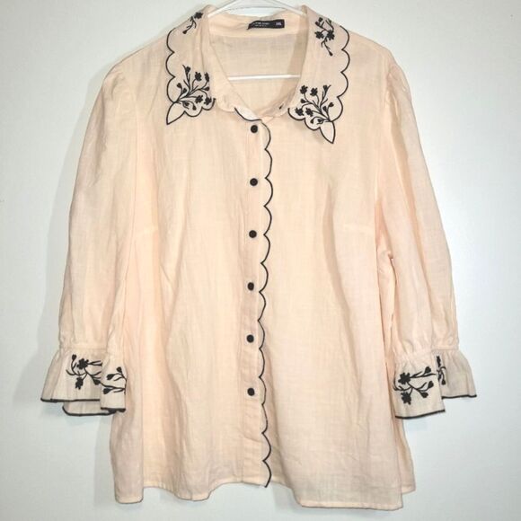 Shein Embroidered Scallop Top XL 1X - Picture 2 of 11